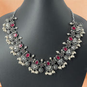 Ruby Peacock Oxidised Necklace Set