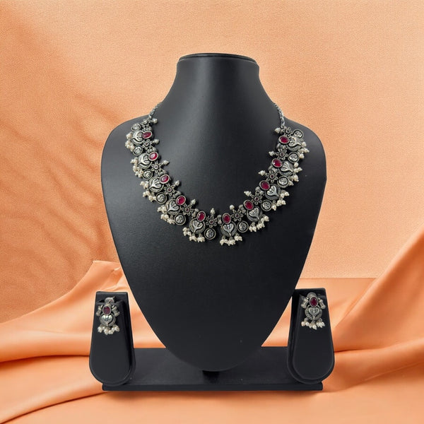 Ruby Peacock Oxidised Necklace Set