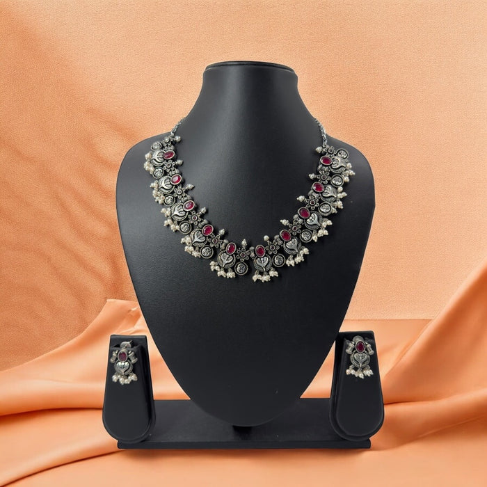 Ruby Peacock Oxidised Necklace Set
