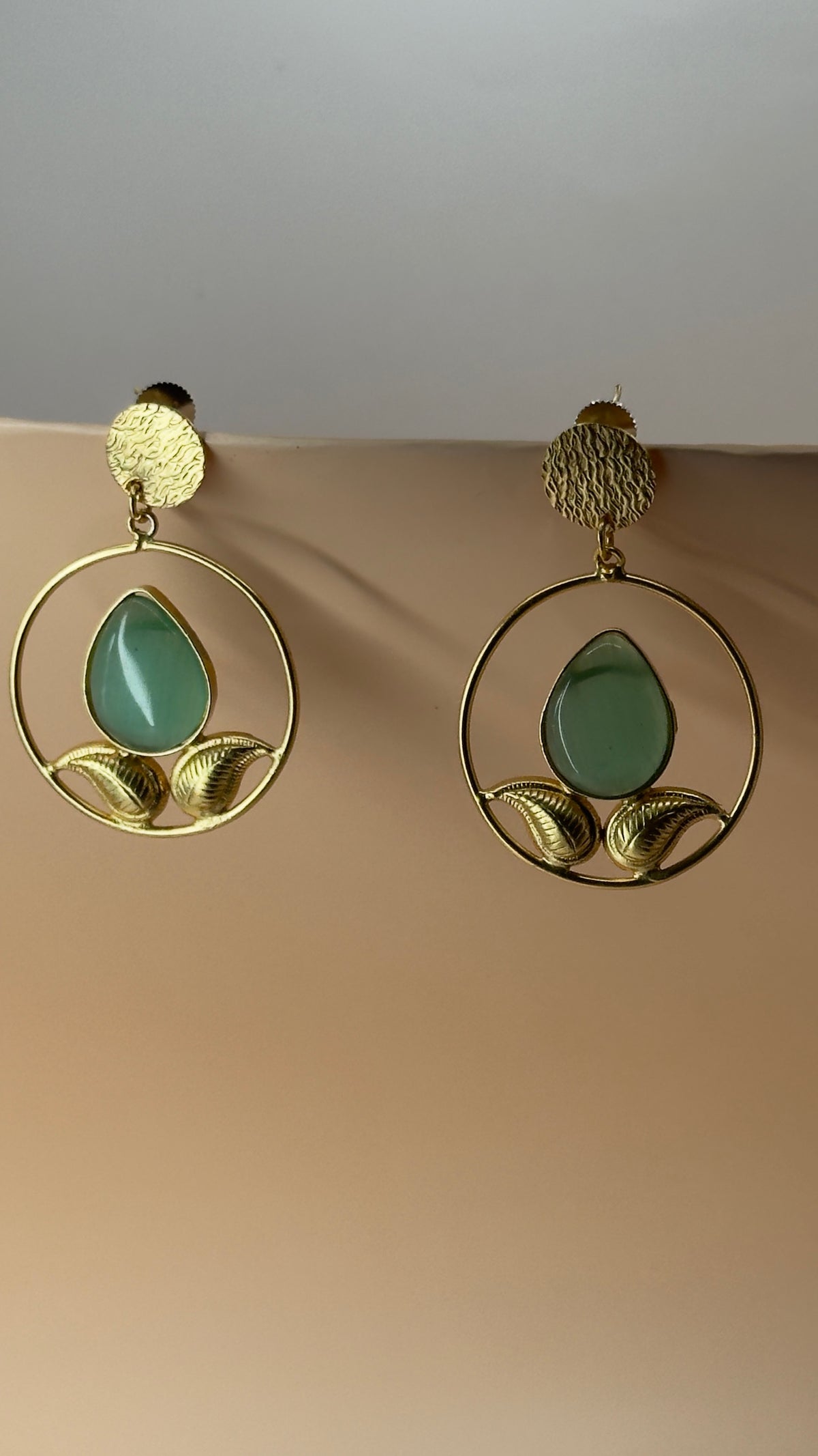 Aarohi Green Leaf Hoop Earrings - Eksundar