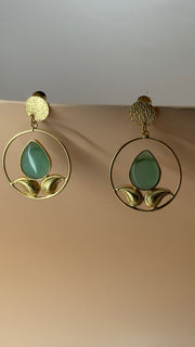 Aarohi Green Leaf Hoop Earrings - Eksundar