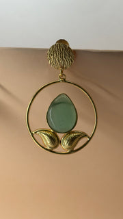 Aarohi Green Leaf Hoop Earrings - Eksundar
