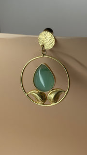 Aarohi Green Leaf Hoop Earrings - Eksundar