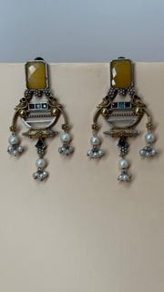 Aarya Tiger Eye Pearl Drop Earrings - Eksundar