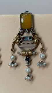 Aarya Tiger Eye Pearl Drop Earrings - Eksundar