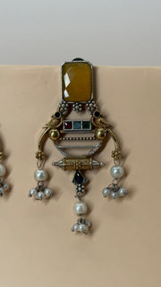 Aarya Tiger Eye Pearl Drop Earrings - Eksundar