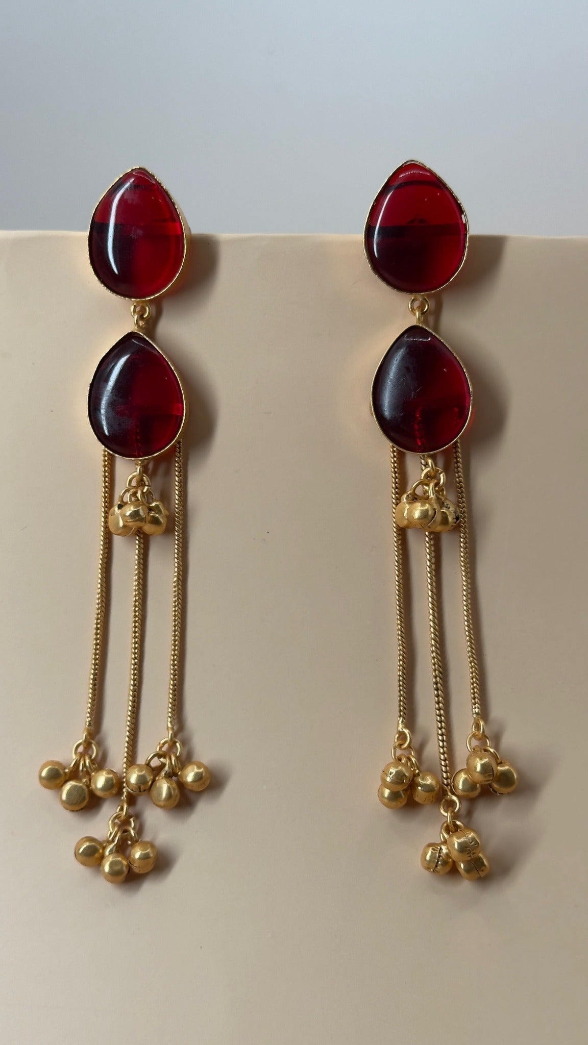 Raktika Long Ruby Jhumka Earrings - Eksundar