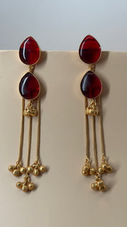 Raktika Long Ruby Jhumka Earrings - Eksundar