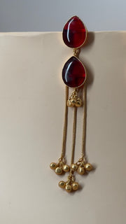 Raktika Long Ruby Jhumka Earrings - Eksundar