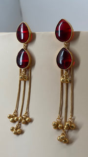 Raktika Long Ruby Jhumka Earrings - Eksundar