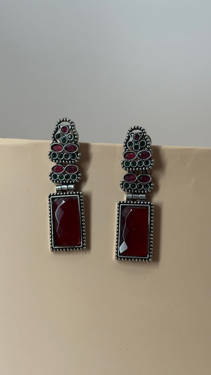 Raina Ruby Rectangle Earrings - Eksundar
