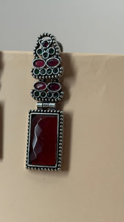 Raina Ruby Rectangle Earrings - Eksundar